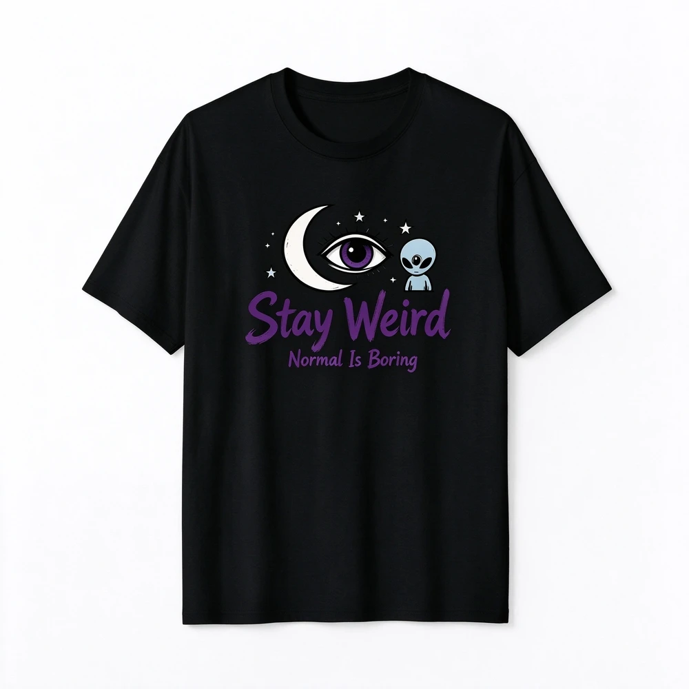 Unisex Weirdcore Graphic T-shirt, Stay Weird Alien Print Casual Tee, Normal Is Boring Short Sleeve Top