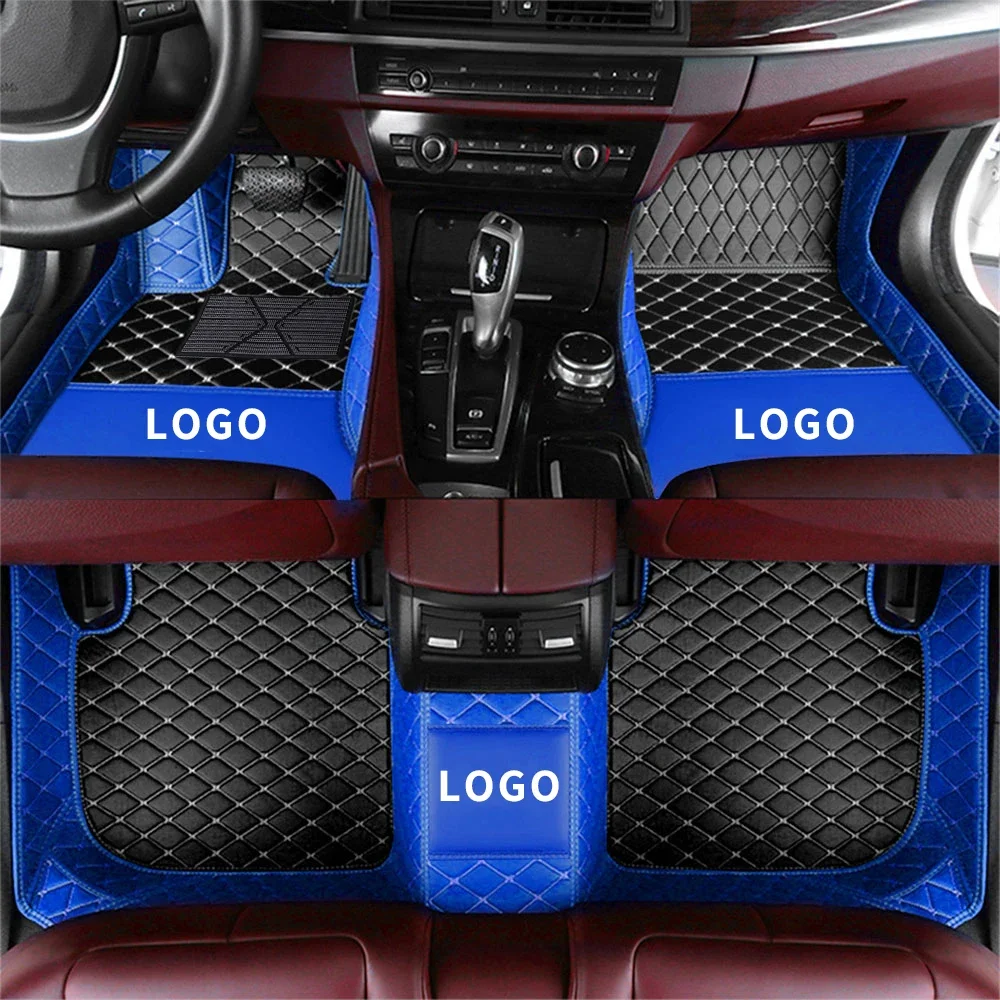 Customized 4 Pieces Custom Logo Double Stitching Car Flooring  Leather Luxury Floor Carpet 3D 5D Car Mats For Car