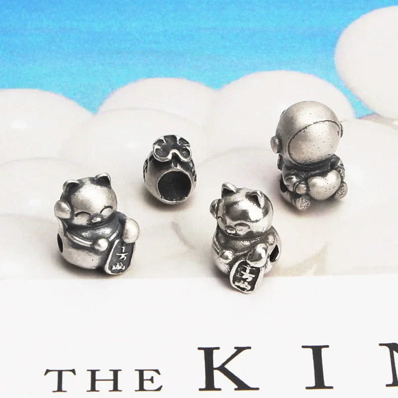 

S925 pure silver retro three-dimensional astronaut strand air peony flower separated bead handmade DIY bead bracelet accessory