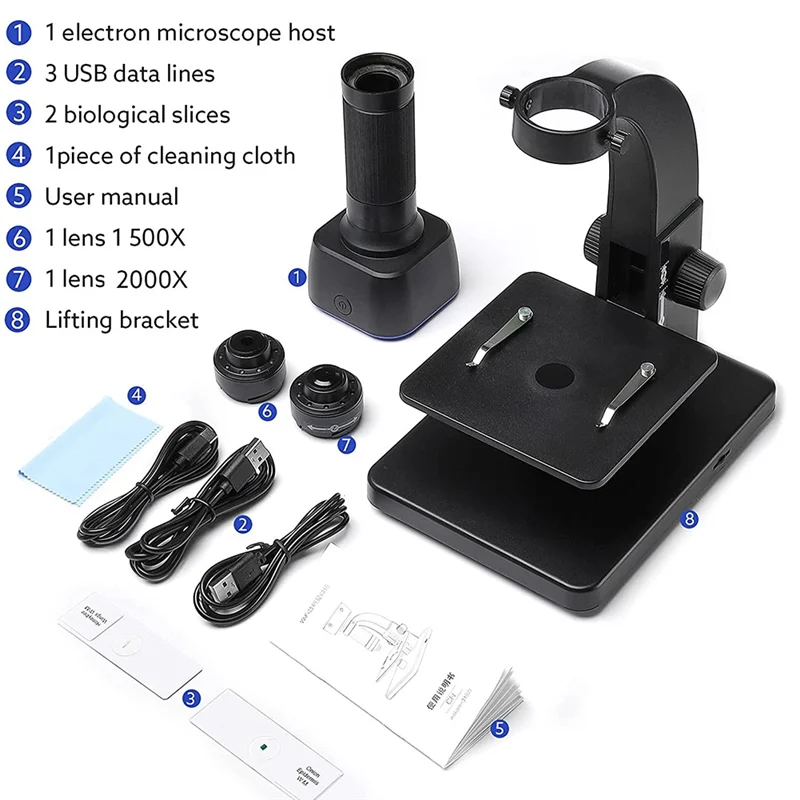 

A56XQ 2000X Biological Digital Microscope Wifi USB Microscope with Digital & Microbial Lens with 11 Adjustable LED
