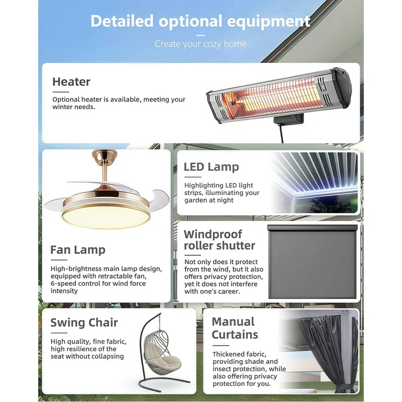 App Controlled Eco-Friendly Bioclimatic Pergola Zigbee Sensor Automated Aluminum Gazebo Luxury Home System