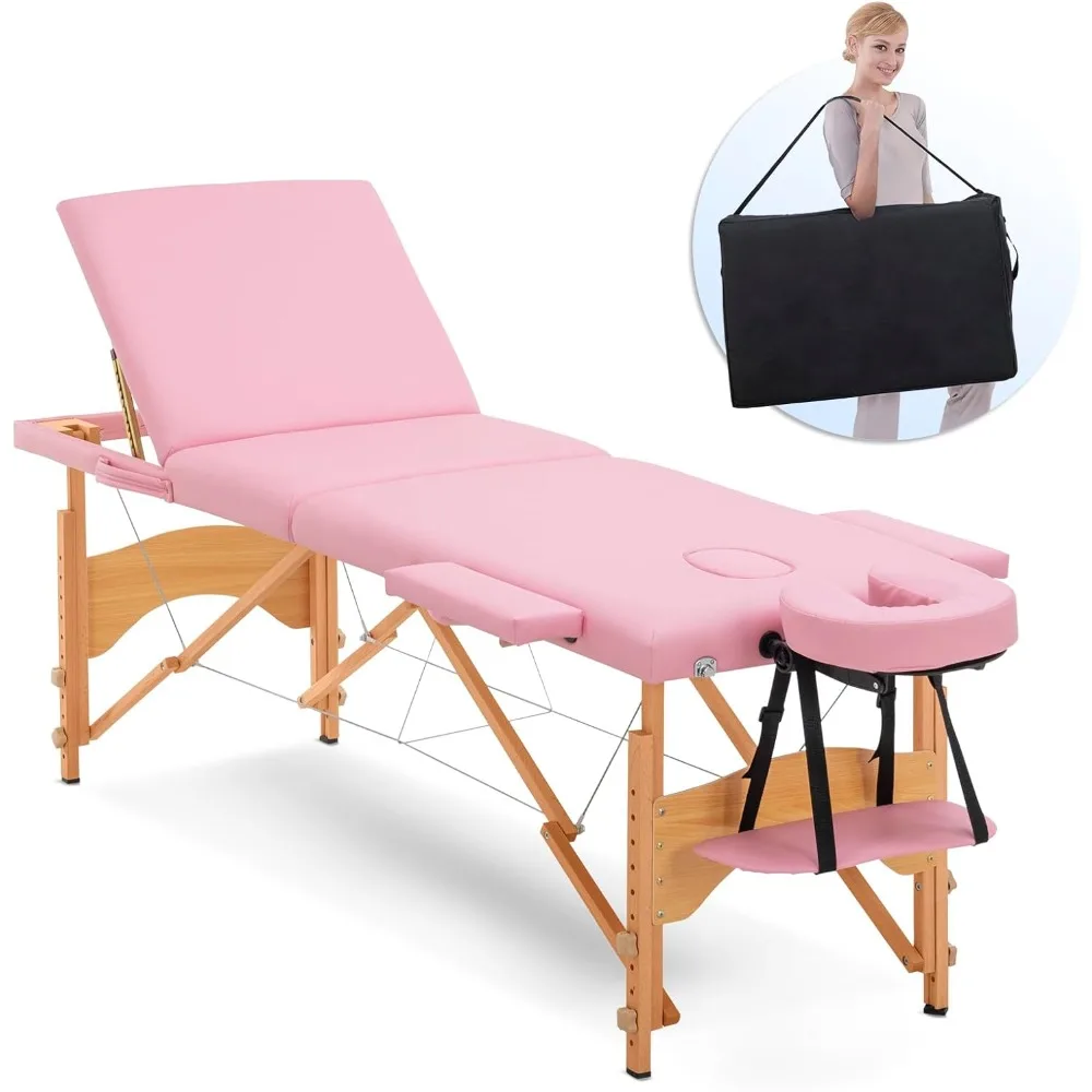 

Massage Table Massage Bed 3 Folding Portable Lash Bed for Eyelash Extensions Beauty Tattoo Table Adjustable Black W/Carry Case