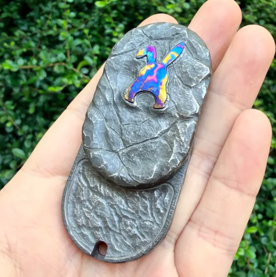 Used EDC FK Zirconium Alloy Rabbit Stone Carving Fidget Slider Decompression Toy