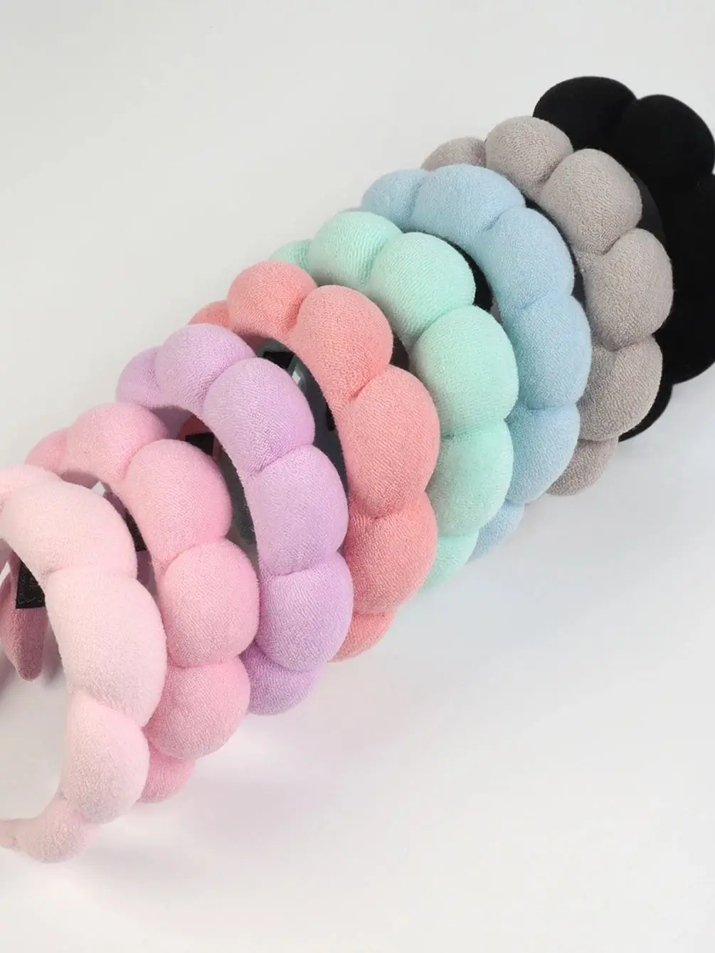 6 ไมโครไฟเบอร์ซักผ้าสายรัดข้อมือ Scrunchies PUFFY แถบคาดศีรษะสปา Bubble สําหรับล้างหน้าแต่งหน้าอาบน้ํา Skincare
