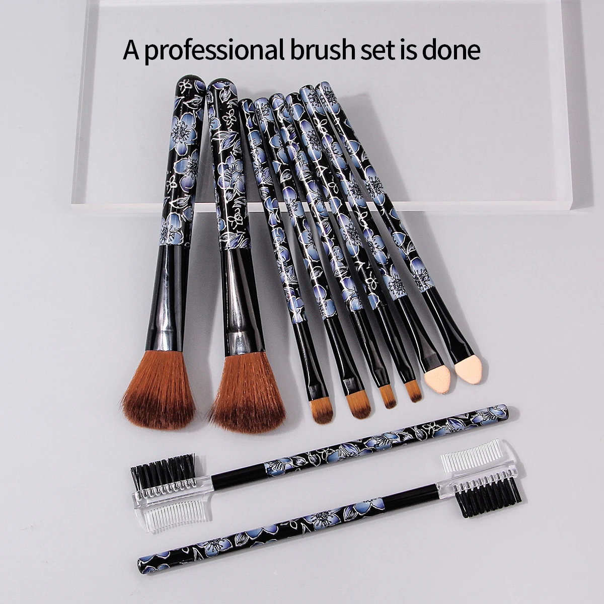 Luxurious Blue Leopard Print 10pcs Makeup Brushes set Powder Foundation Blusher Eyeshadow Brush Kabuki Cosmetics Tools