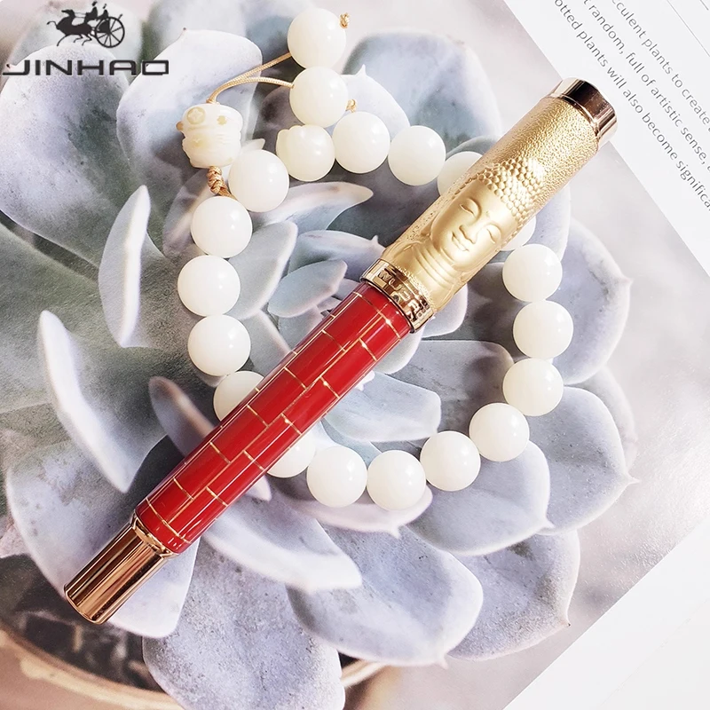 

Перьевая ручка для каллиграфии Jinhao Woodao, 3D золотые ручки с изображением Будды, философские ручки, инструмент для письма для дзен-медитации для коллекционеров, пишущих машин