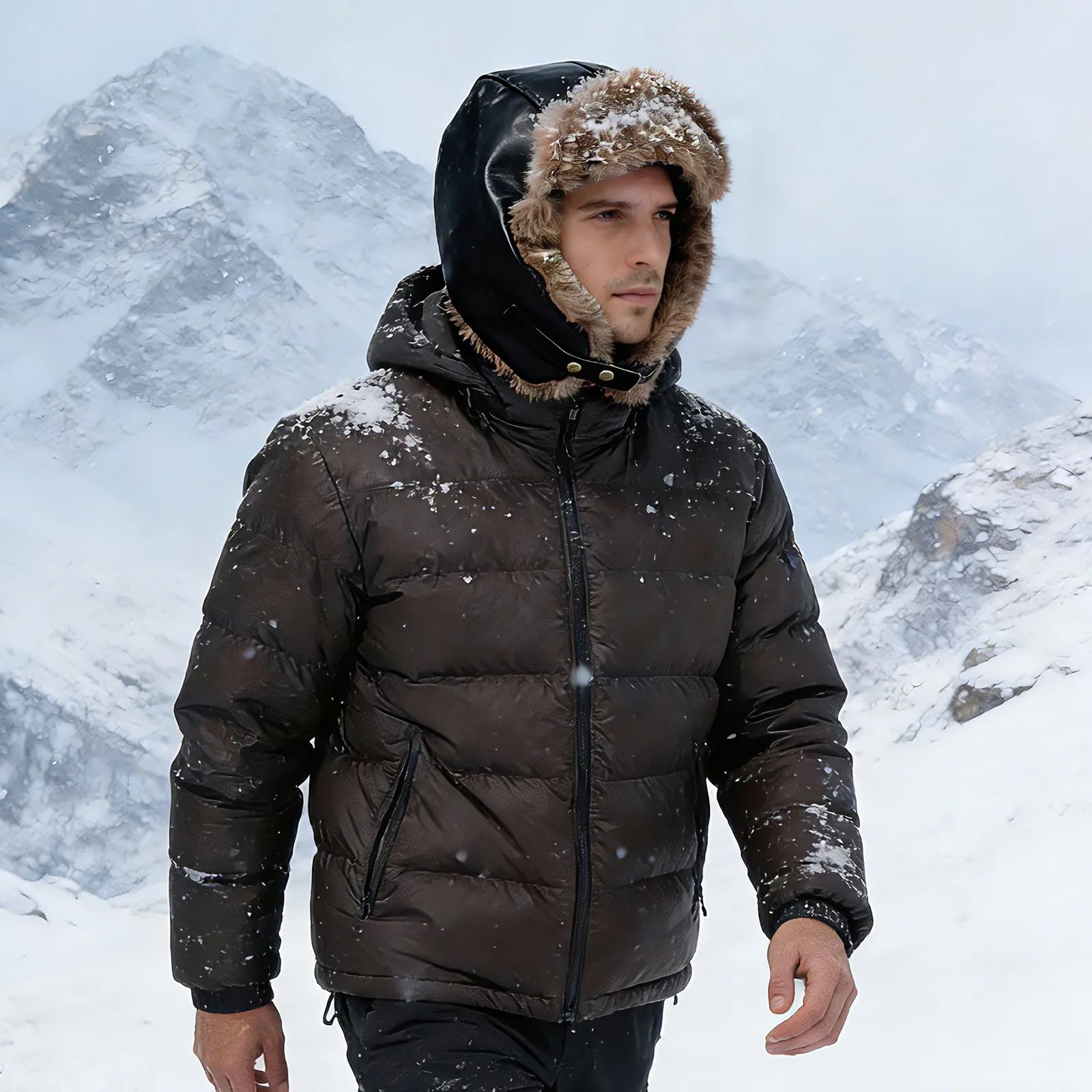JEWELRYWE Chapeau d'aviateur rétro en cuir PU pour homme, chapeau d'hiver chaud et coupe-vent pour le ski en plein air