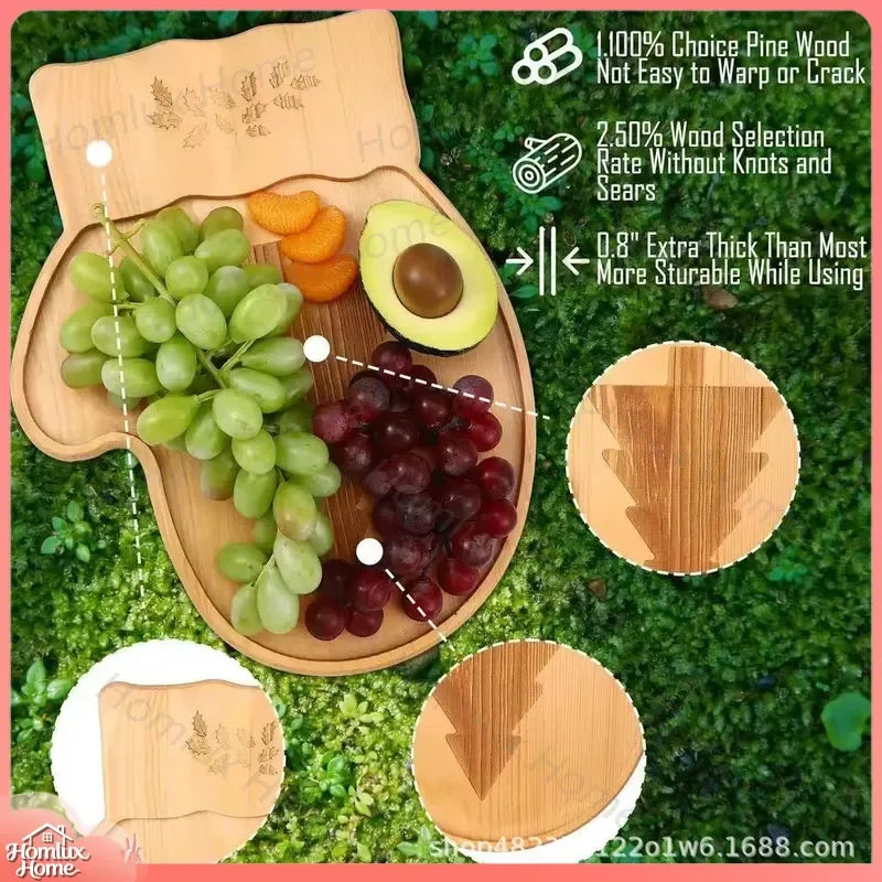 Christmas Wooden Tray Party Cheese Board Cake Serving Platter Snack Tray for Kids Candy Dish Decorative Serving Board Holiday