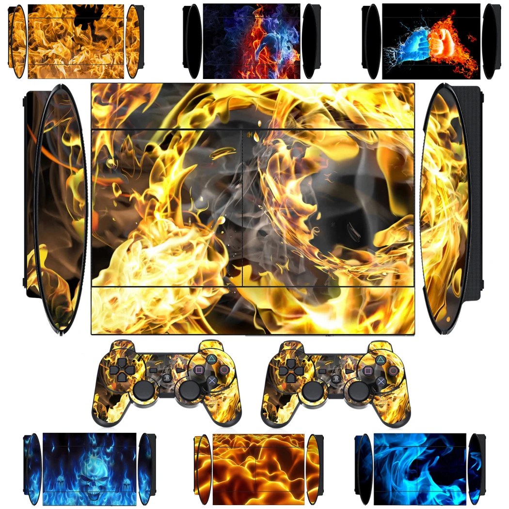 Fire 1552 Vinyl Skin Sticker Protector for Sony PS3 Super Slim and 2 Controller Skins Stickers