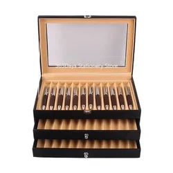 New 36 Slots Pen Display Box Leather Flannel Pen Organizer Box, Glass Window Pen Display Case Storage Box Pen Collection Display