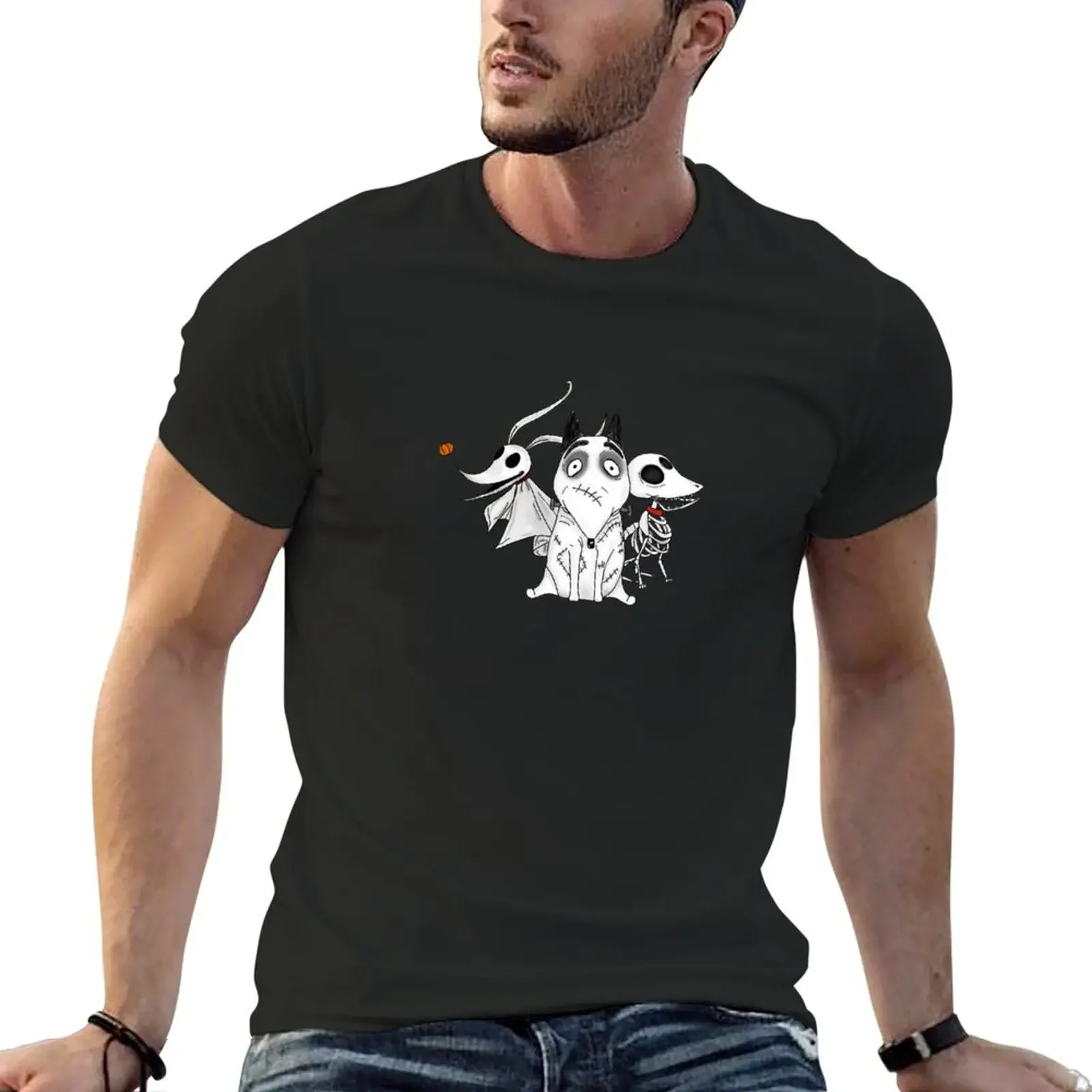 

ZERO, SCRAPS and SPARKY dog Tim Burton Movies T-Shirt sublime graphics mens workout shirts