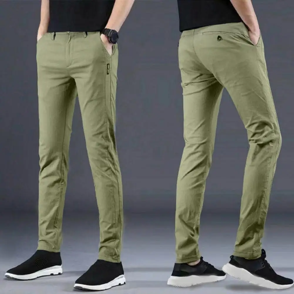 

Men Trousers Stylish Men's Slim Fit Spring Fall Pants with Pockets Breathable Fabric Ankle Length Trousers for Comfort Style