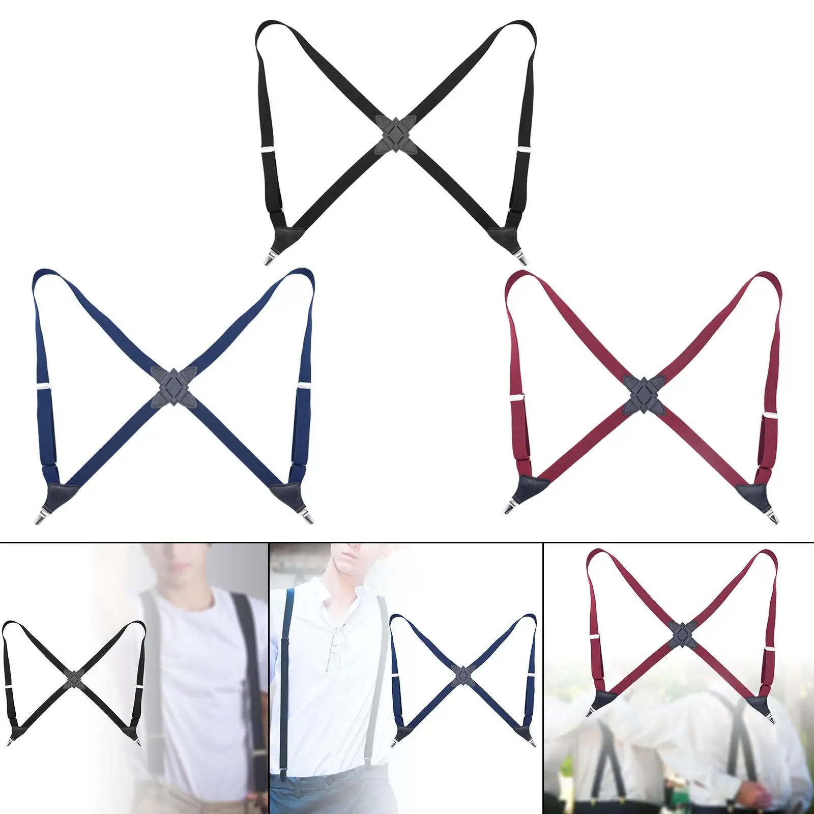 Suspenders for Men Women Trousers Braces x Type Stylish Casual Durable Lightweight with Clips Elastic Straps for Choirs Bands