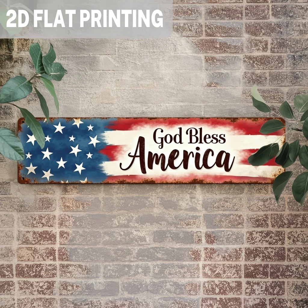 Inspirational God Bless America Metal Sign, Vintage American Flag Wall Decor for 4Th of July, Memorial Day, Labor Day