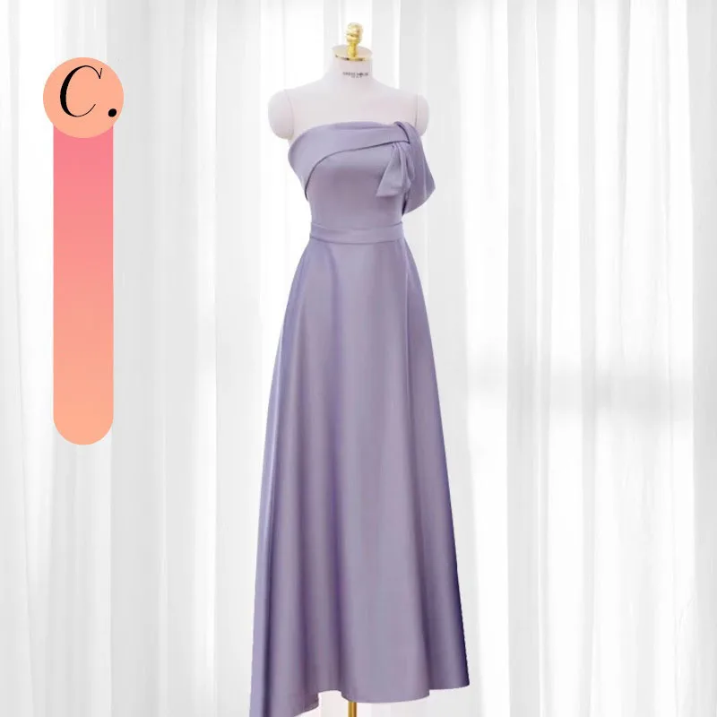 Elegante bruidsmeisjesgroep avondjurken slim fit satijn paarse kleur Koreaanse dames lange avondjurk bruiloft jurken