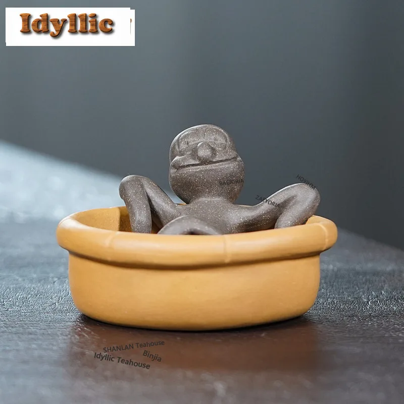 HOYIHM Yixing Zisha Cute Bathtub Tea Pet Creative Flowerpot Landscaping Tea Figurine Play Toys Tea Statue Ornaments Supplies Tea