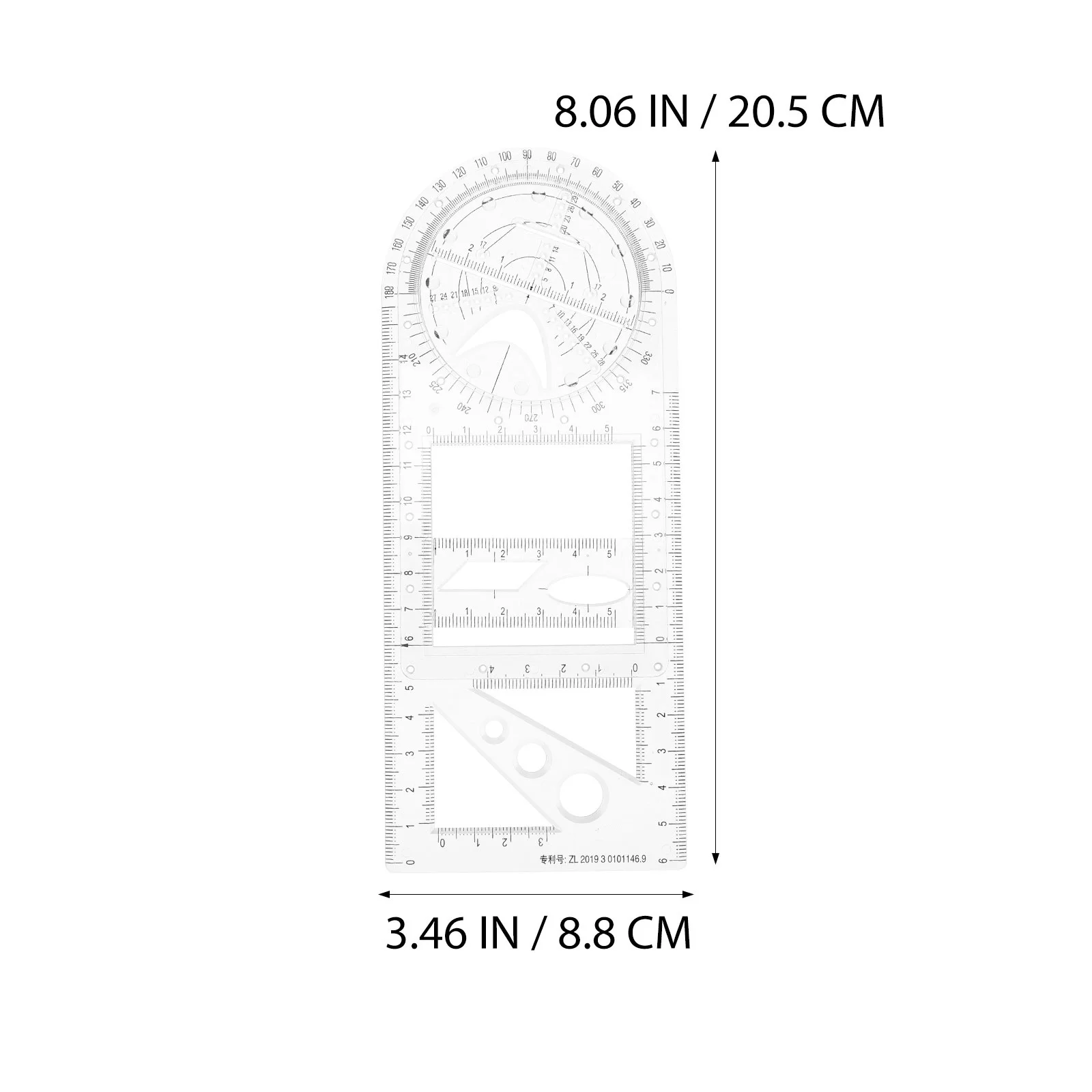 Students Geometric Drawing Ruler Junior High School Plastic Multifunctional Draft Tool for Mathematics Learning Drawing