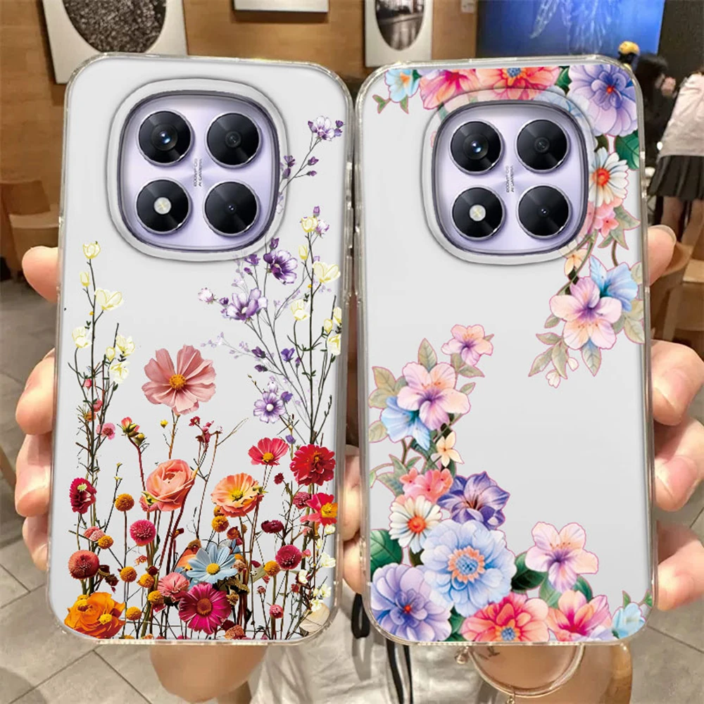 Bunte Blumenmuster Koreanischer INS-Stil Transparente Handyhülle für Xiaomi Redmi Note 15 14 Pro 15C 14C Schutz Weiche TPU Durchsichtige Abdeckung
