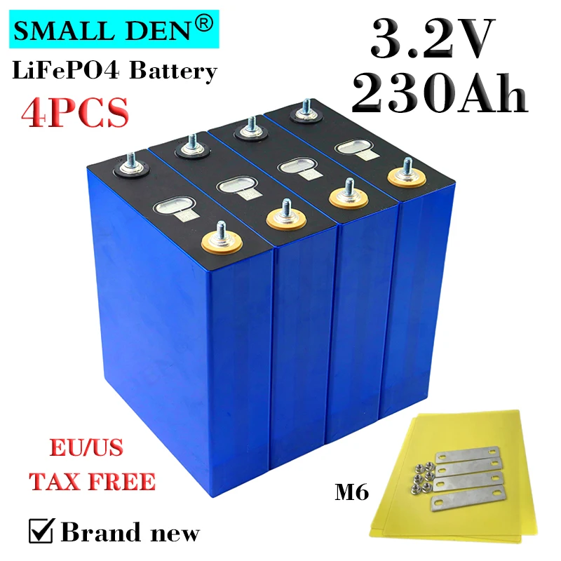 4PCS New 3.2V 230Ah Lifepo4 battery 6C High discharge Grade A DIY 12v 4S 24v E-boat RV Car motor Inverter Solar storage NO TAX