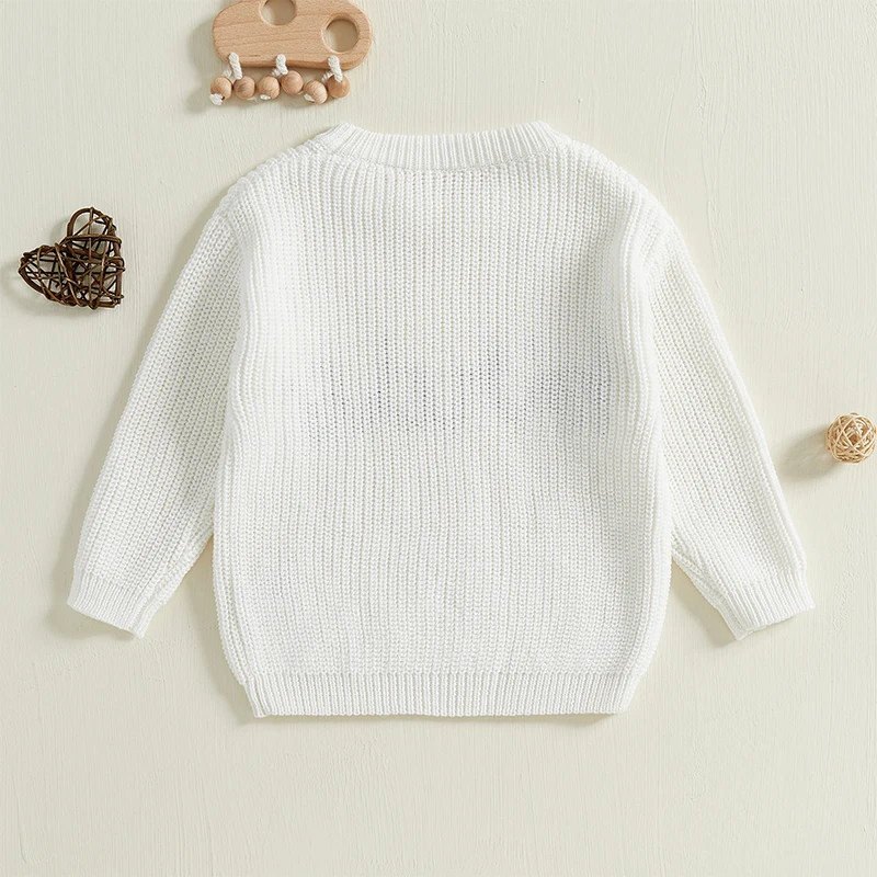 Children s Knitted Jumpers with Long Sleeves and Round Neckline Featuring Embroidered Letters - Stylish Autumn Pullovers for