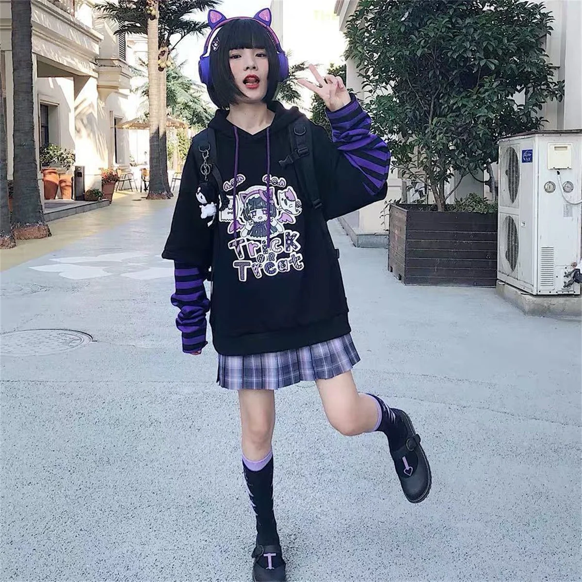 Hip Hop Cool Harajuku Patchwork Hoodie Streetwear Frauen Sweatshirts Casual Herbst High Street Tops Lustige Harajuku Gestreiften Hoodie