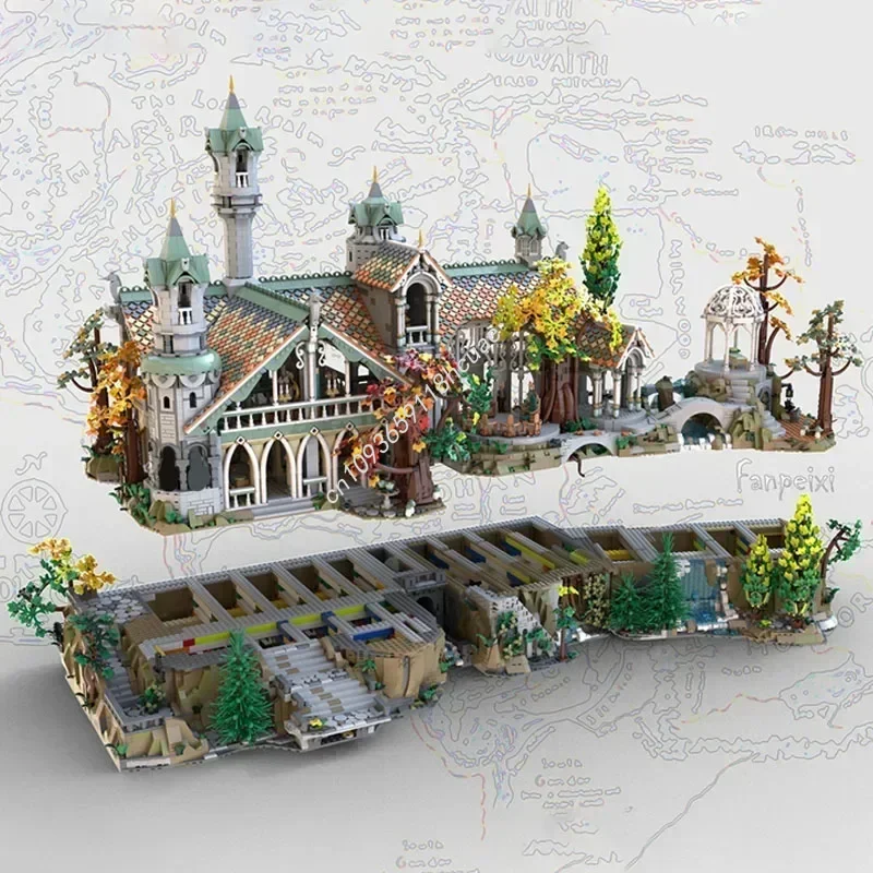 

Rivendell Extension House и Mountain Base Архитектура Moc Строительные блоки Модель Сборка игрушек Детский фестиваль Рождественские подарки