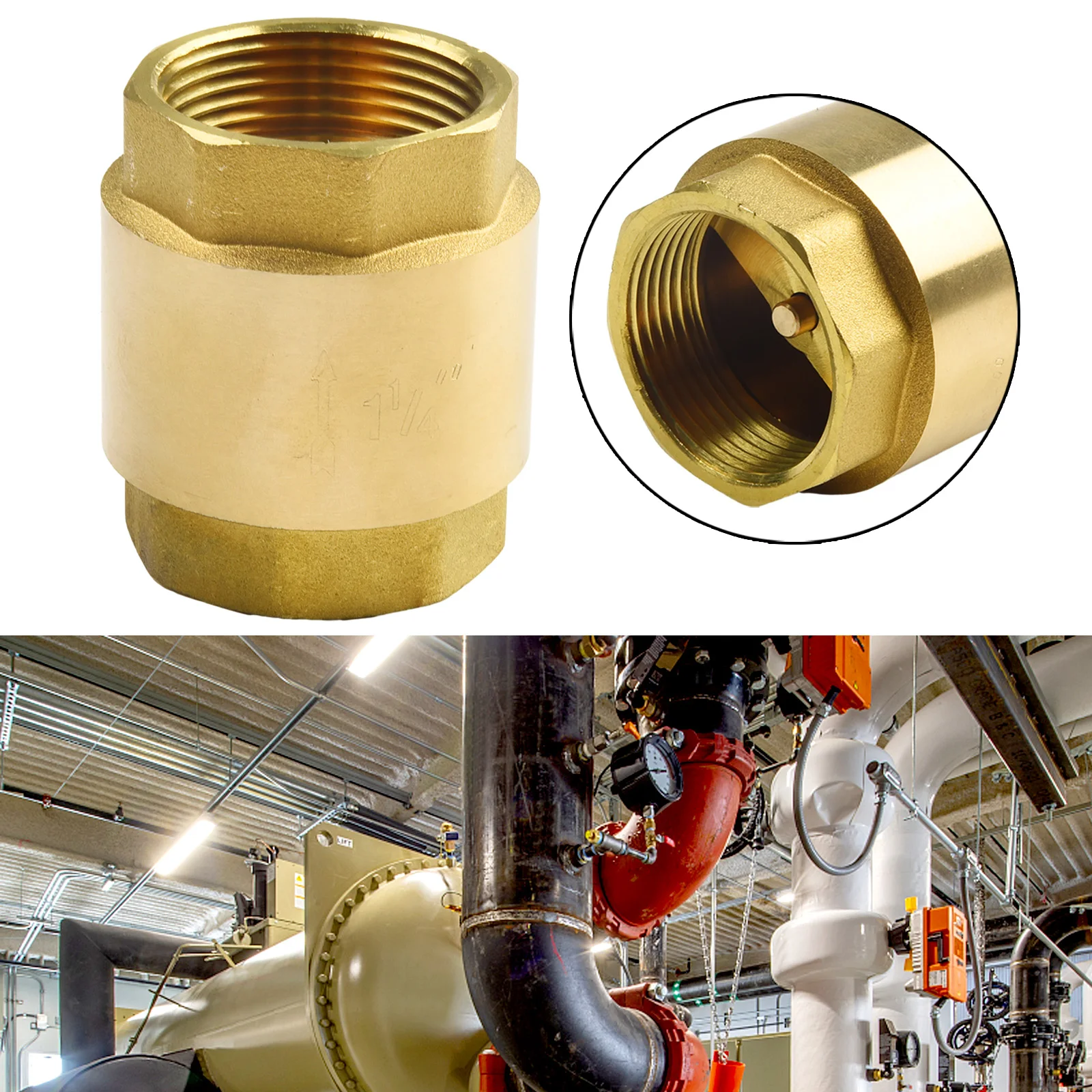 1-1/4 Inch NPT Brass Check Valve Female Pipe Thread FPT 200 PSI Spring Loaded Way Flow Control For Well Pump Water System