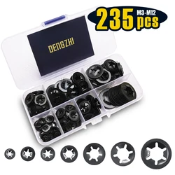 Internal Tooth Washers Quick Speed Locking Washer Assortment Kit, 7 Size Push On Speed Clips Fasteners Assortment Kit