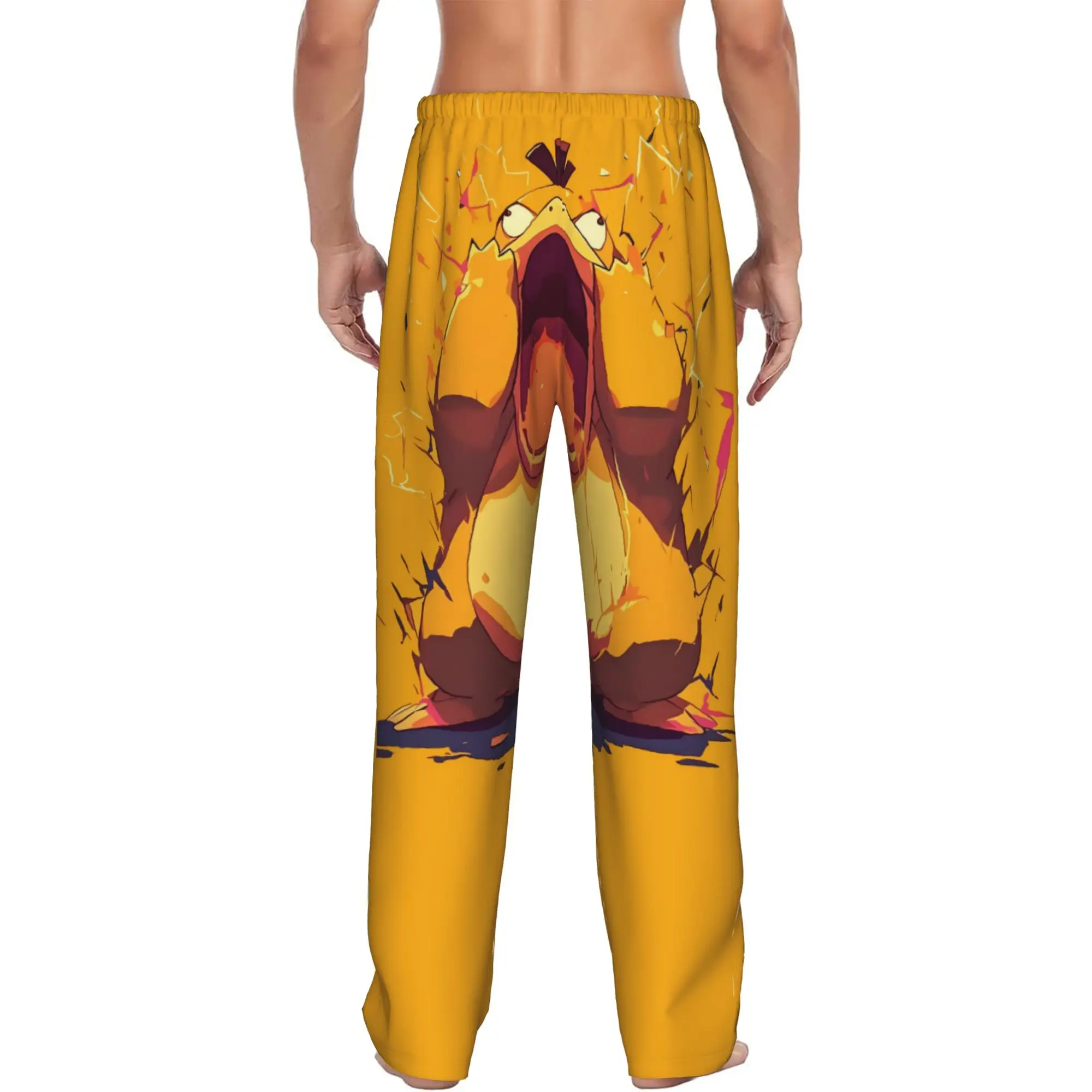 Custom P-Psyducked Cartoon Pajama Pants Sleepwear for Men Elastic Waistband Duck Anime Sleep Lounge Bottoms with Pockets