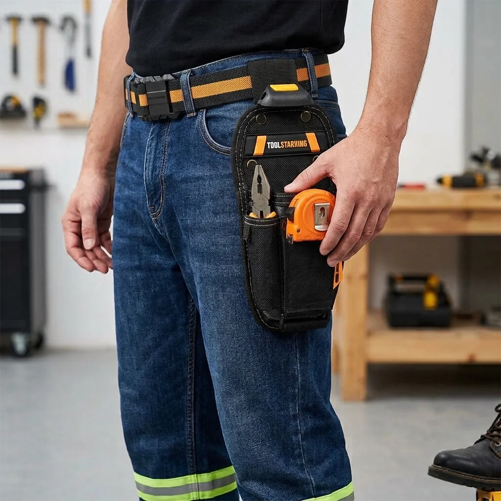 TOOLSTARKING Mini Clip On Electrician Tool Pouch, Snap Belt Holster Portable Small Hardware Waist Bag for DIY & Construction