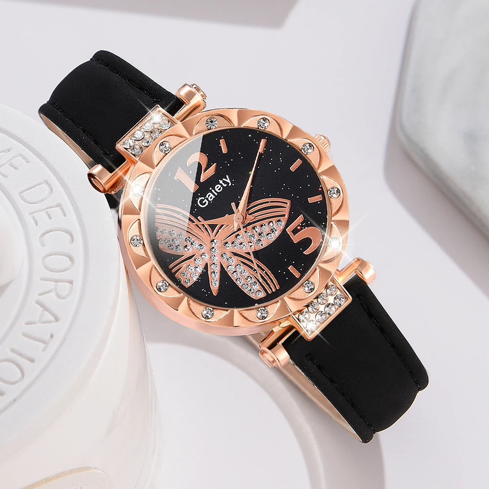 1PCS GAIETY Simple Luxury Leather Black Strap Watch Casual Fashion Quartz Watch Is The Perfect Gift For Her (No Box)