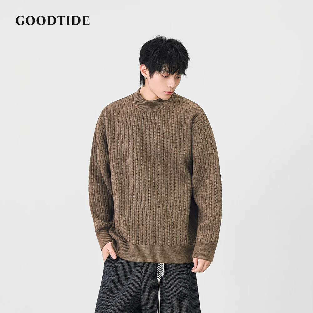Fashion Men's Casual Mock Neck Sweater 2025 Winter New Ribbed Knitted Pullover Comfortable Soft Long Sleeve Jumper Top