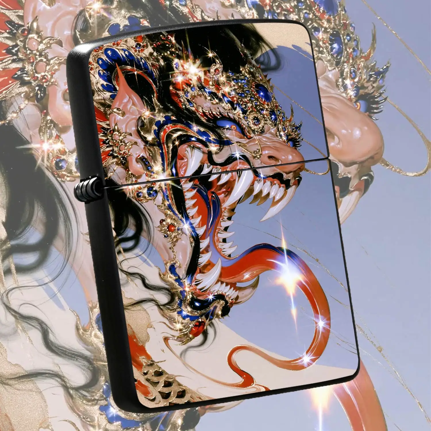 Exquisite Eastern Style Mythical Auspicious Pattern Lighter, Gorgeous Enamel Inlaid Gem Decorative Portable Ignition Device, Creative Art Collectible Ornament, Practical Multi-Scene Daily Tool, Ideal Unique Festival Gift For Friends And Cul