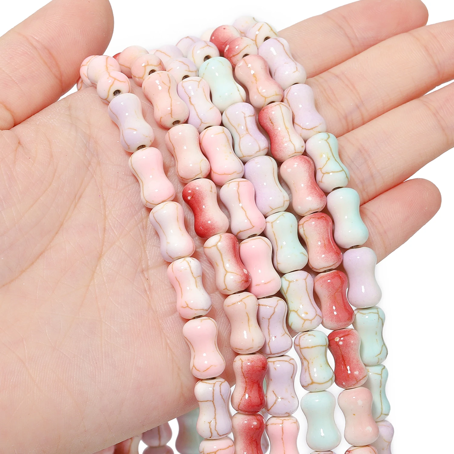 13x8mm Bicolor Bamboo Joint Natural Stone Howlite Beads Loose Spacer Beads for Jewelry Making Supplies DIY Charms Bracelets 15''