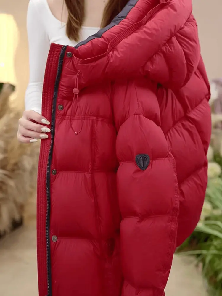 

2026 Winter Thiened Warm Hooded Cotton Jaet Women's Commute New Year Red Cotton Coat Korean Sle Loose Fit Long Sve