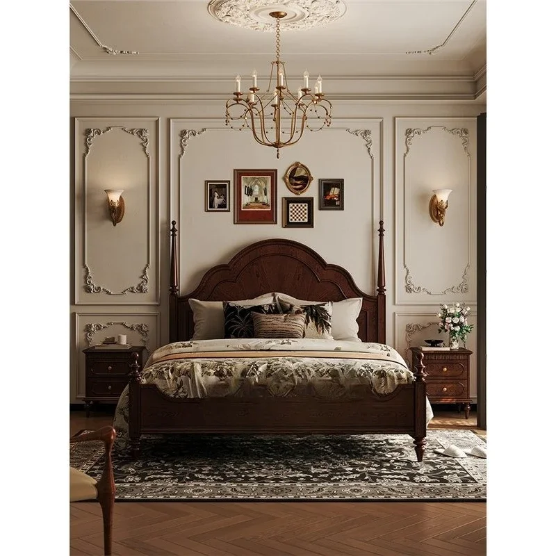 White oak bed 2.2 meters medium and ancient wind bed second bedroom American bed