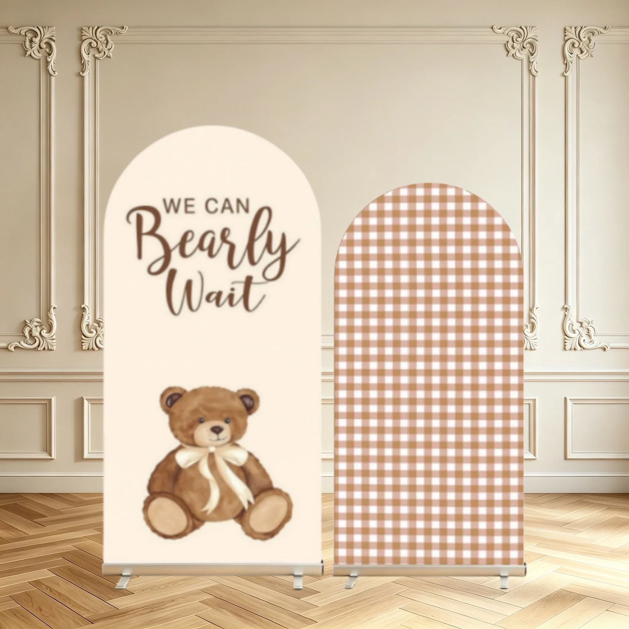 Boho Brown Bear Baby Shower Arch Backdrop Cover We Can Bearly Wait Newborn Birthday Decor Double Sided Arch Cover Background