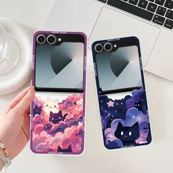 Starry Sky Black Cats Clear Phone Case for Samsung Galaxy Z Flip 6 ZFlip 5 Transaprent Cover for Samsung ZFlip7 4 3 Fundas Shell
