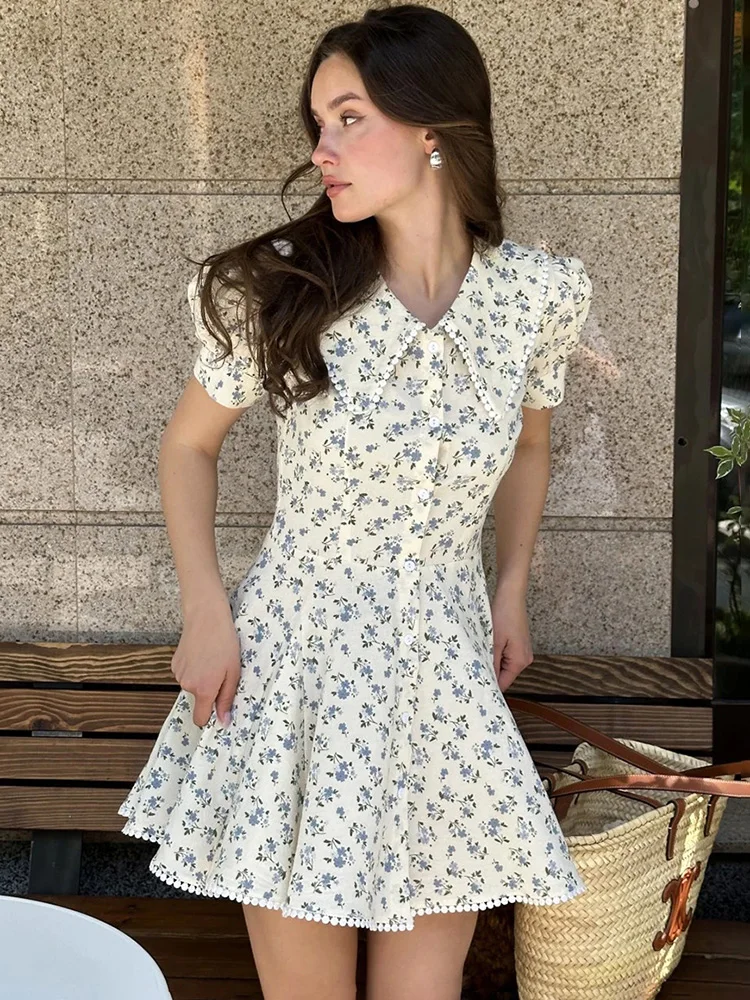 

Tuularose Summer Printed Dress Fashion Ruffled Collar Single-Breasted Patchwork Dress Elegant Casual Vacation Party Women Dress