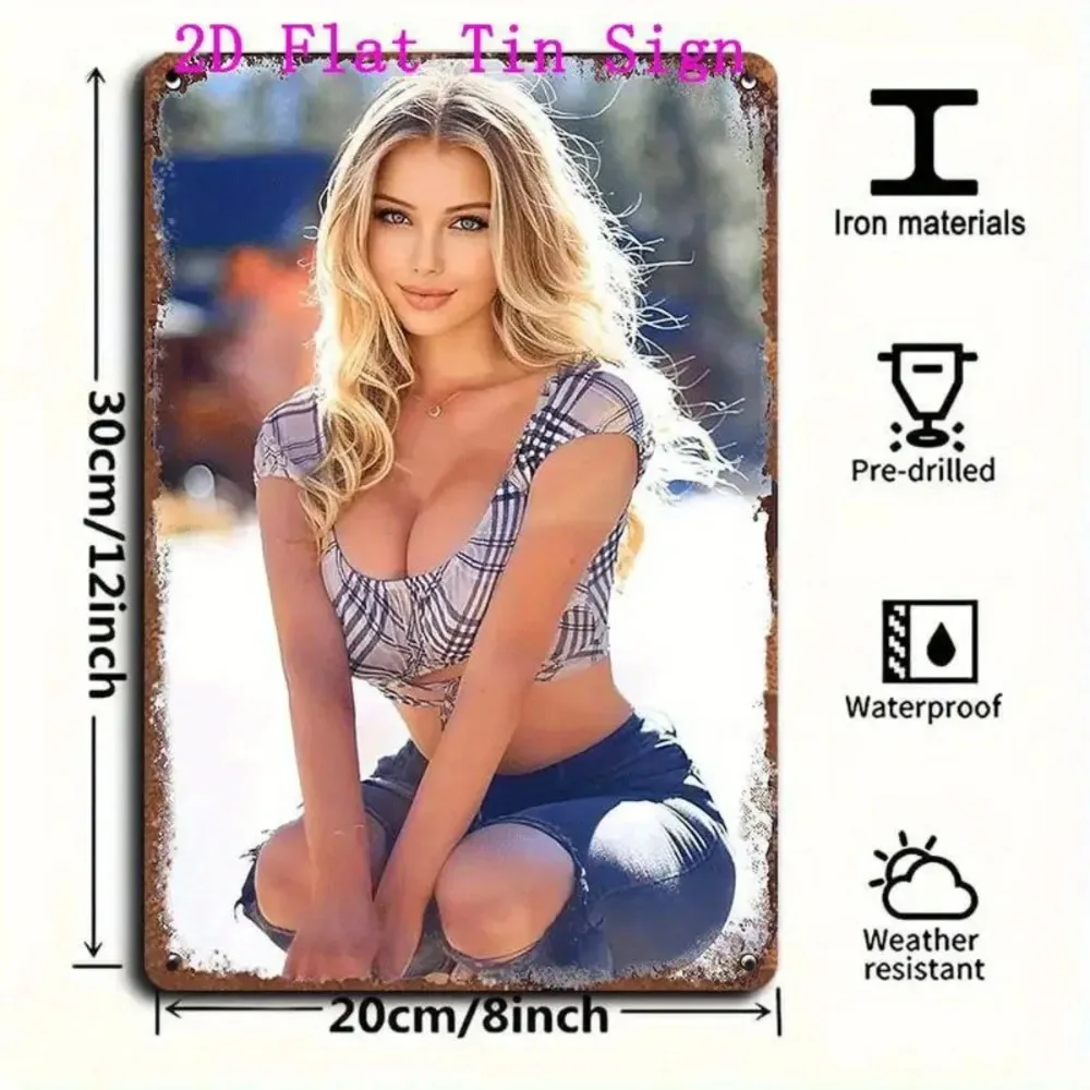 لافتة معدنية كلاسيكية من القصدير (8 × 12 بوصة) - فن جداري نسائي مسطح ثنائي الأبعاد، متين، سهل التركيب، لا حاجة إلى طاقة #2