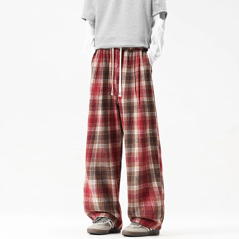 Осенние толстые повседневные брюки, мужские теплые модные брюки в клетку в стиле ретро, мужская уличная одежда, свободные широкие брюки, мужские винтажные брюки M-3XL