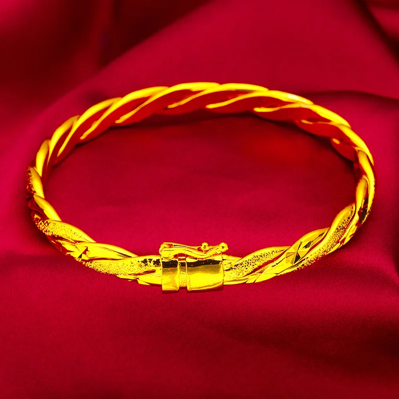 

24K Gold AU999 Twist Wide-Edge Bracelet Women's - Regular twist wide edge, hand-polished details, steady texture, for gifting
