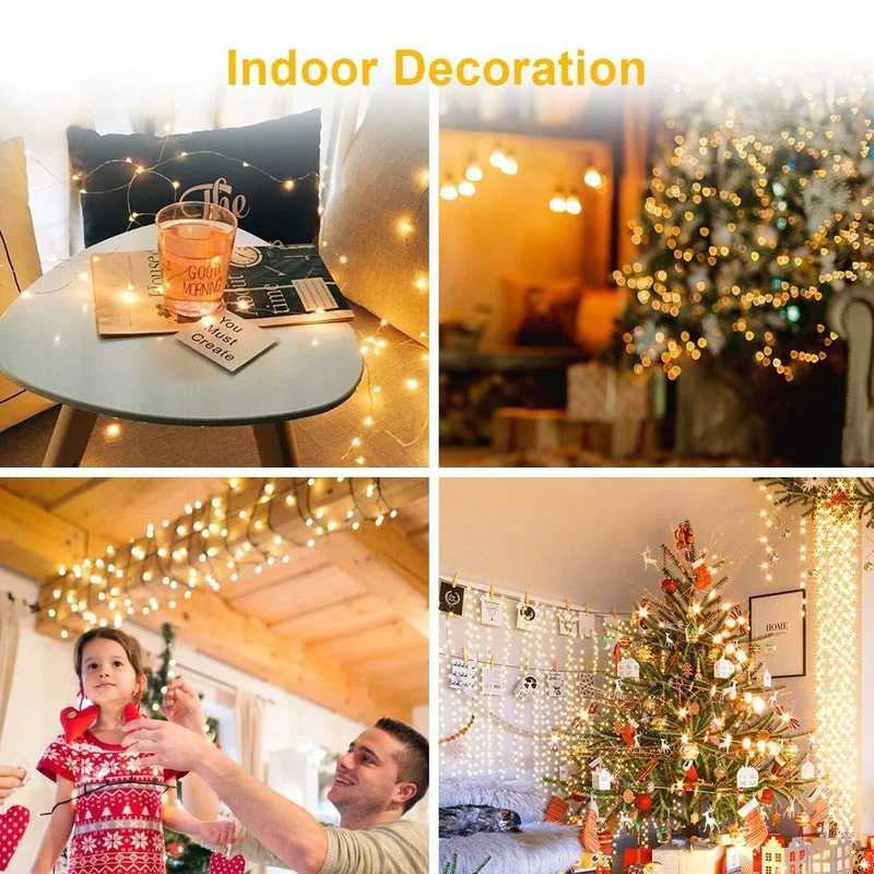 Cadena de luces LED de 30 metros, alambre de cobre, impermeable, batería USB, guirnalda de luz de hadas para Navidad, boda, decoración de fiesta, iluminación