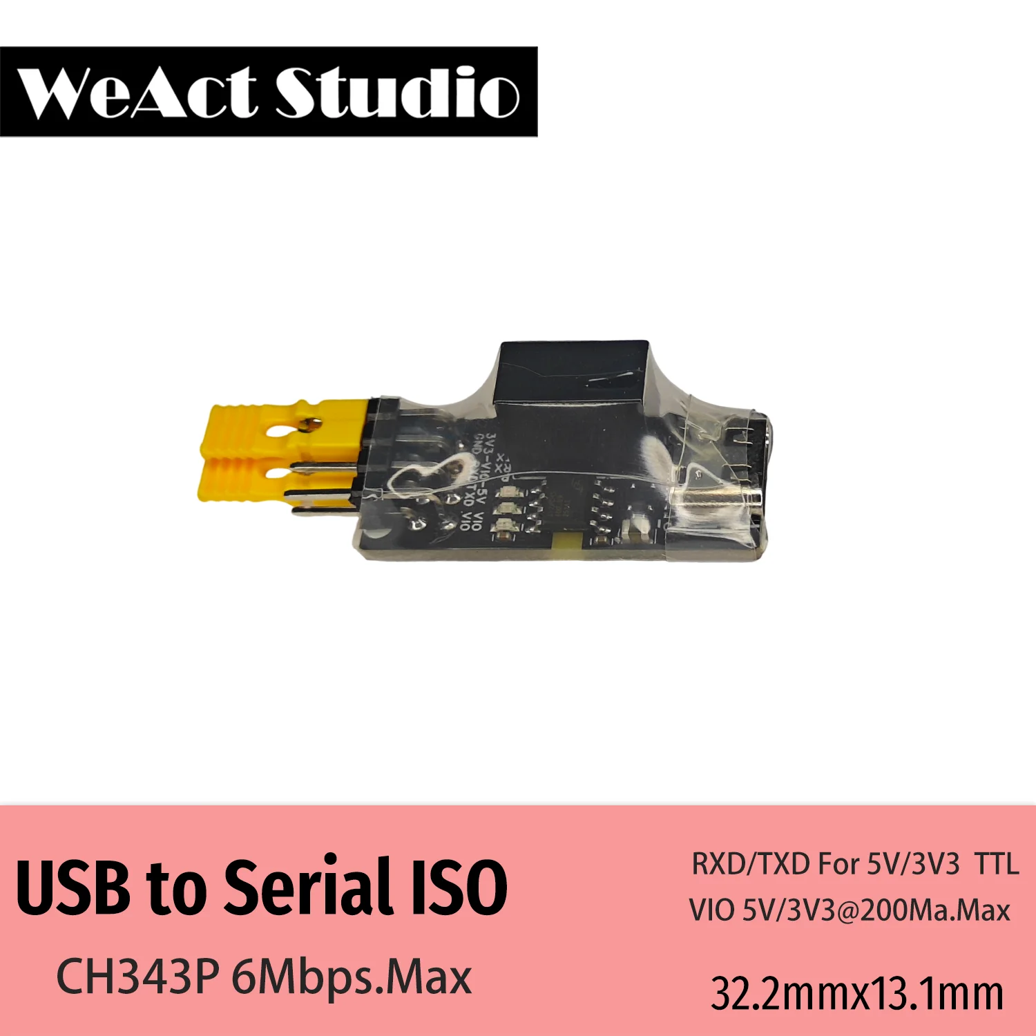 WeAct CH343 Isolated USB to TTL DC 3.3V/5V Serial Port Isolated Communication 6Mbps UART Downloader Module