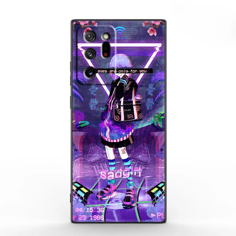 Vaporwave Glitch Anime Black Case For Samsung Galaxy M14 M13 M12 M54 M53 M52 M33 M04 M23 Note 10 Plus 20 Ultra A6 A7 2018 A52017