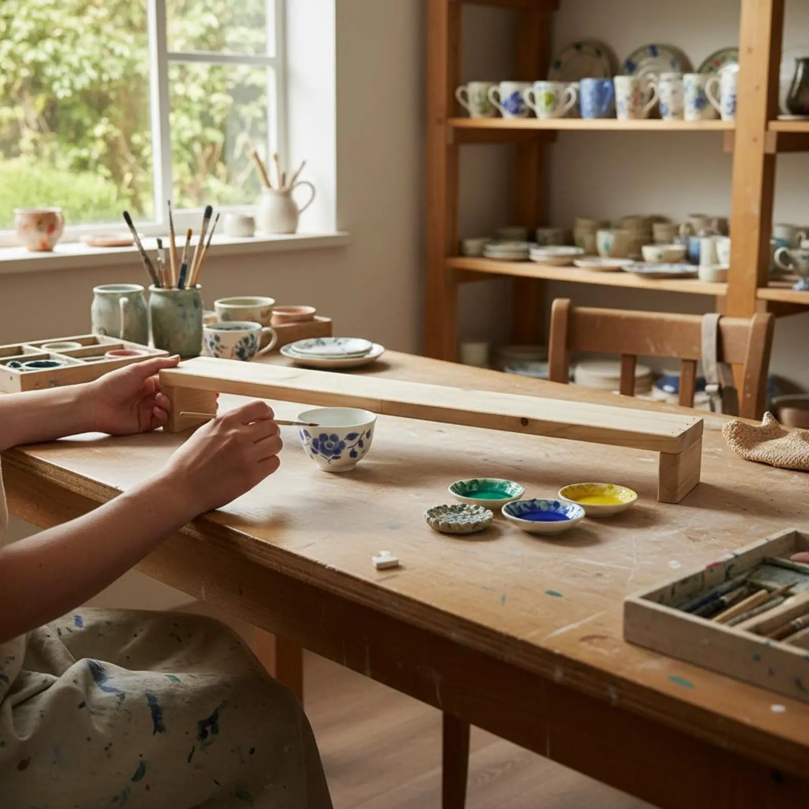 Pottery Hand Support Board Fir Wood Construction Pottery Painting Hand Rest Artist Leaning Bridge Prevents Smudging for Artists