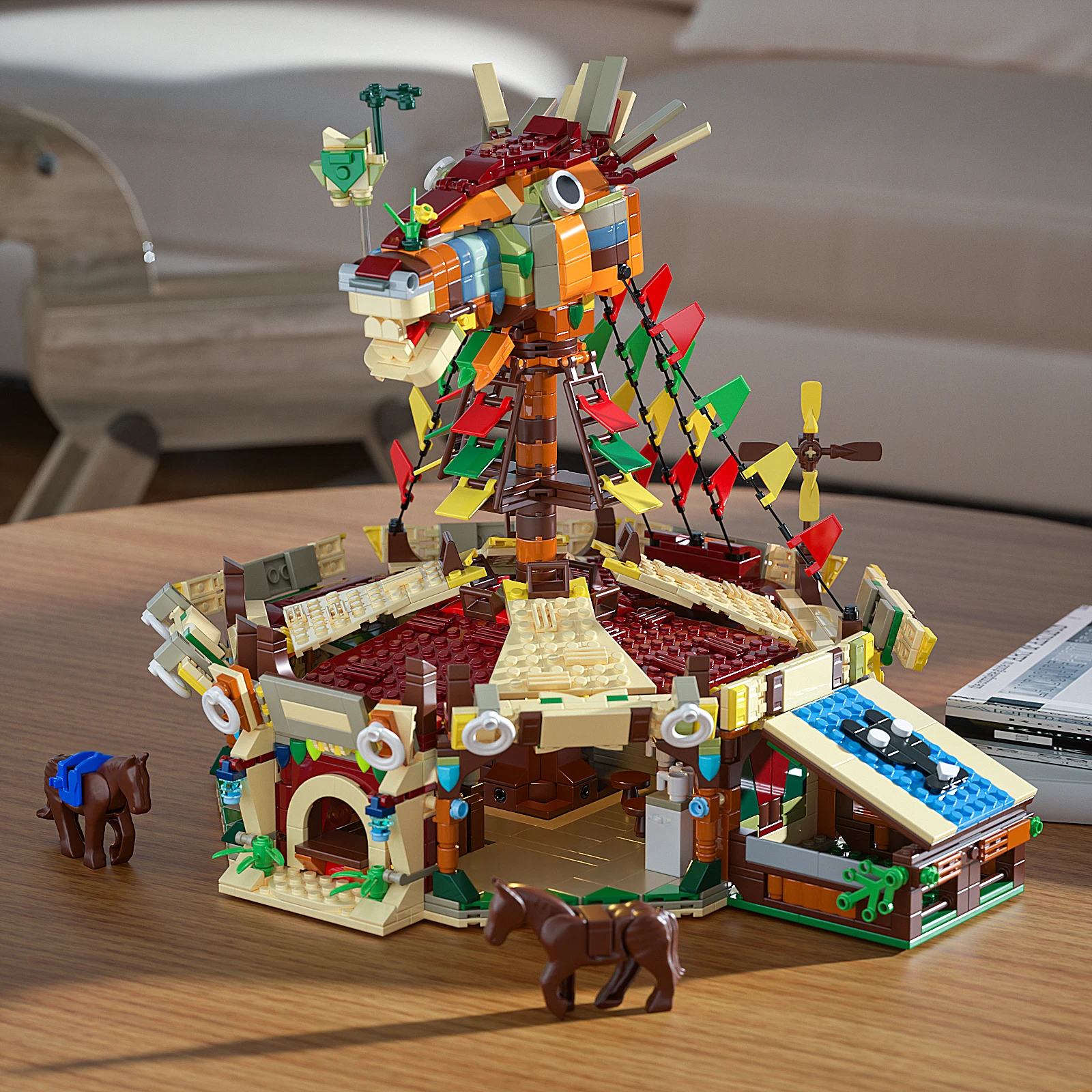 Bloques de construcción MOC Breath Of The Wild Horse Head Station para niños, juego de ladrillos impresos Zeldaed, juguetes al por mayor, regalos de