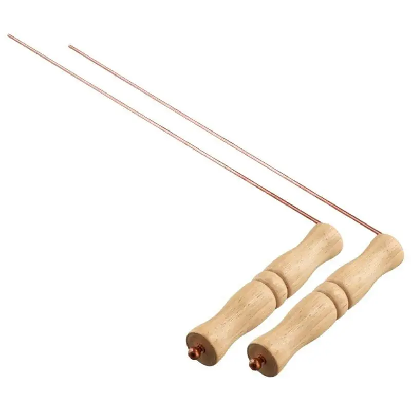 ABGE-Copper Dowsing Rods Kit For Divination Tool - 2PCS Natural Wooden Handles Divining Rods