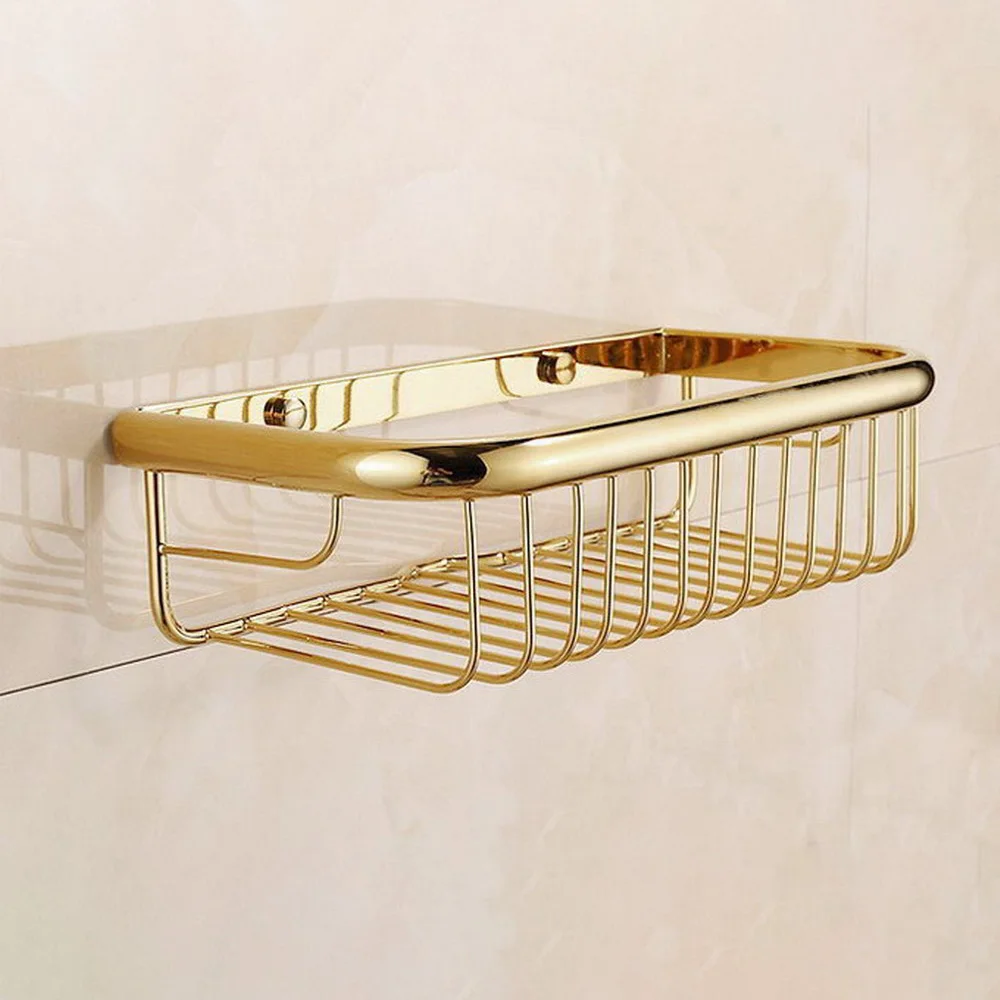 

300mm Luxury Gold Color Brass Wall Mounted Single Tier Soap / Sponge Shower Storage Basket / Bathroom Accessory Lba095