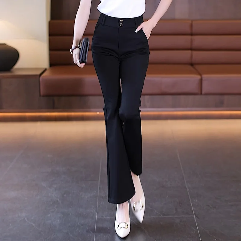 سراويل واسعة للنساء، سراويل بدلة أنيقة عالية الخصر للخريف، سراويل صغيرة للتخسيس متعددة الاستخدامات ذات جرس سفلي